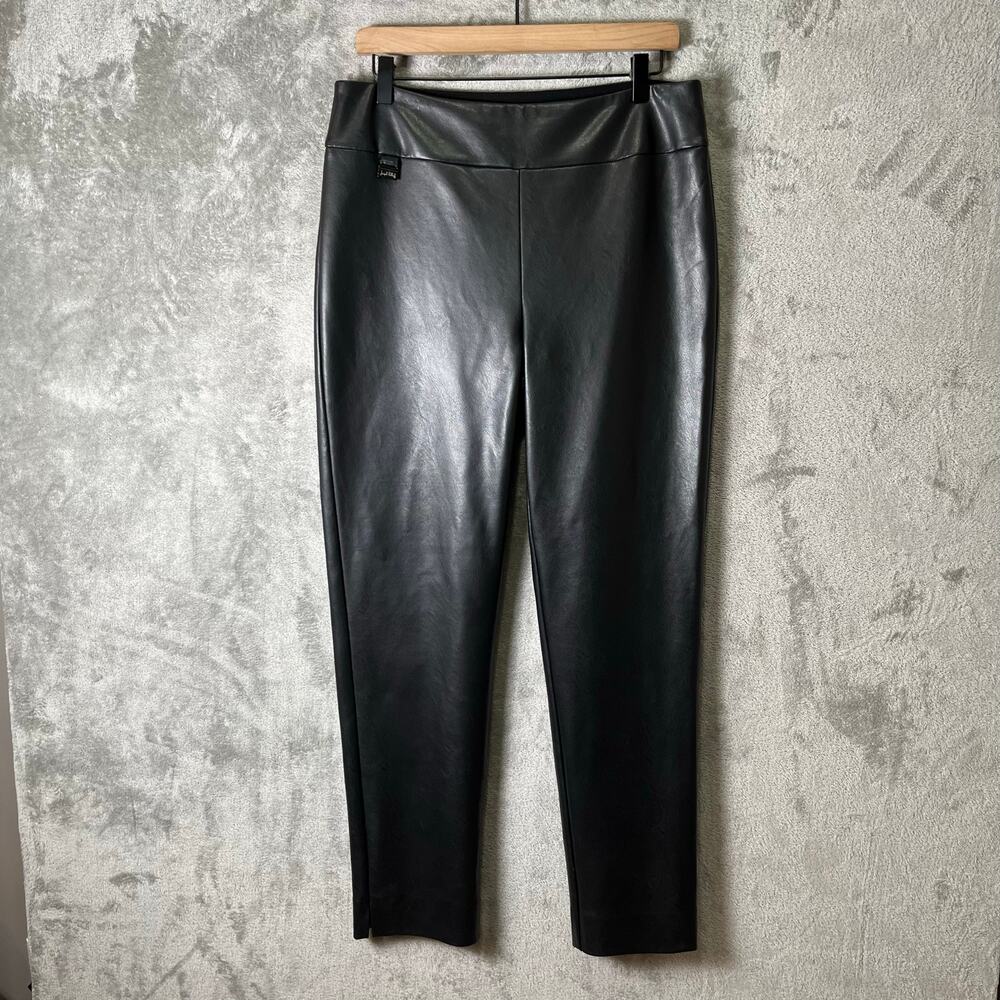 Joseph Ribkoff Black Faux Leather Pants‎ Slim Fit Classic Minimalist Size 12 New